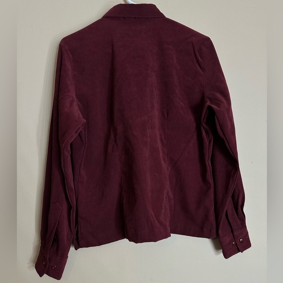 Bill bass petite jeans Burgundy Button-Up Shirt faux suede - Picture 2 of 6